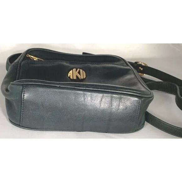 Vtg Anne Klein II Green Leather Crossbody Purse Bag Monogram Logo Korea Strap - Picture 8 of 10